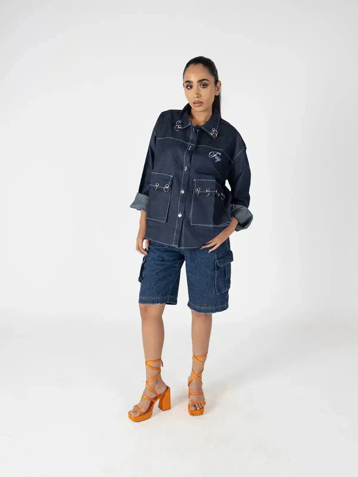 Oversized Grommet Denim Jacket