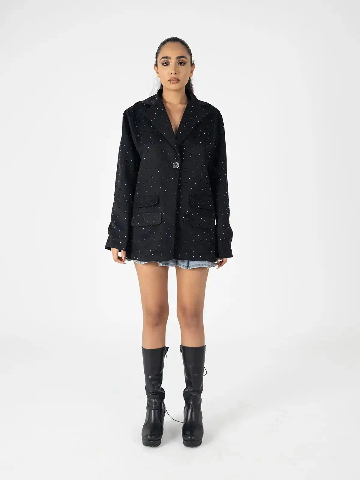 Black Studded Oversized Blazer