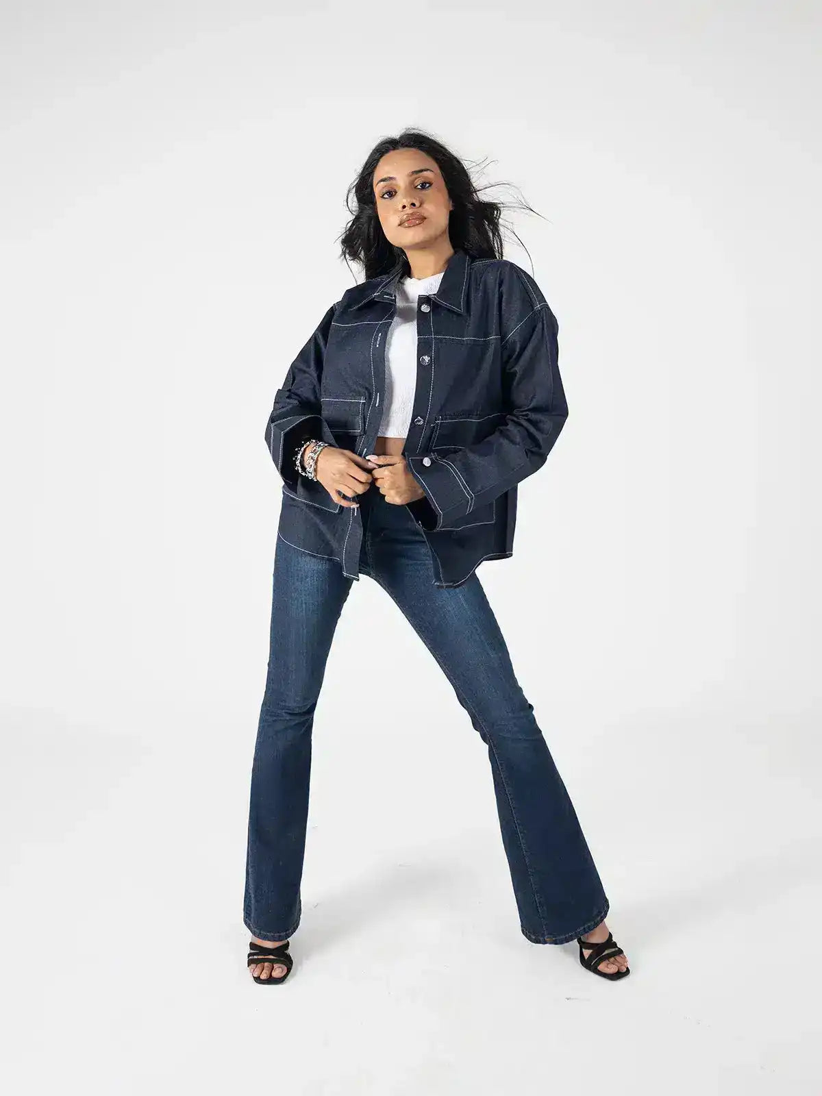 Oversized Dark Denim Utility Jacket