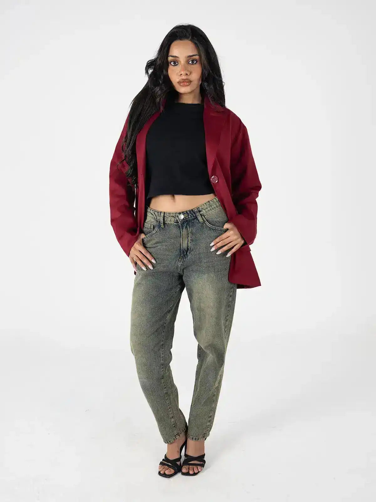 Oversized Burgundy Blazer – Leopard Printed