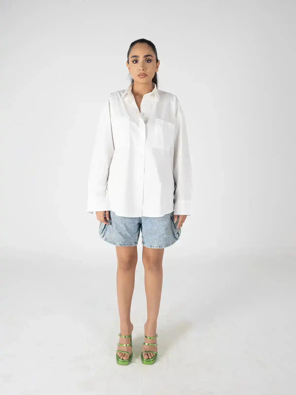 White Oversized Shirt with Metal Ring Detail