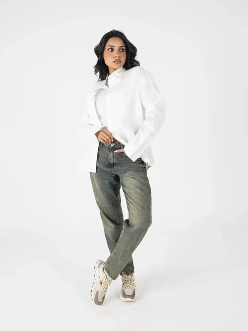 White women oversized , edgy cotton shirt