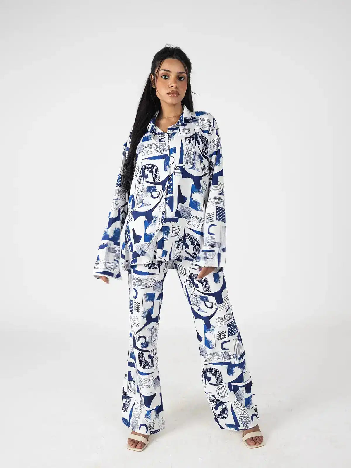 Faya Abstract Blue & White Co-ord Set