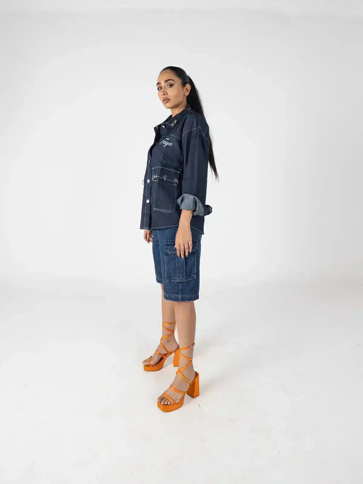 Oversized Grommet Denim Jacket