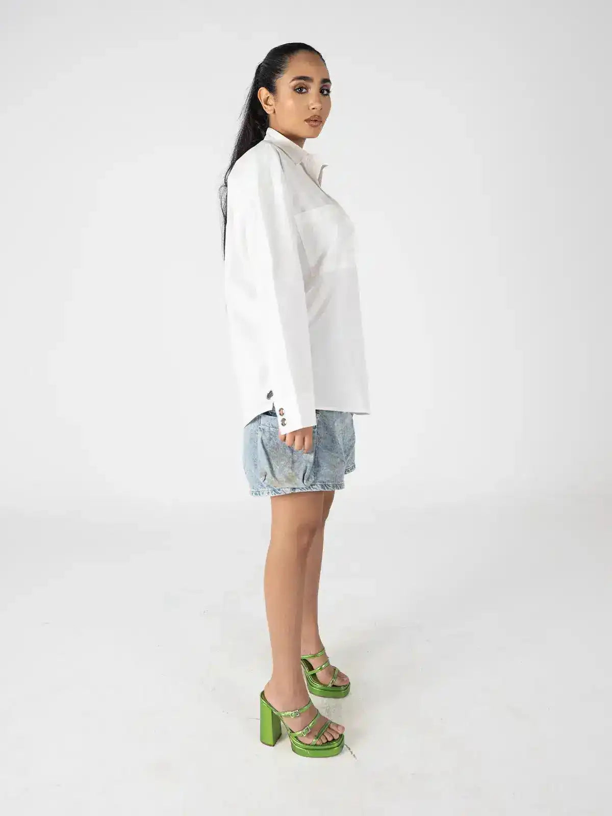 White Oversized Shirt with Metal Ring Detail