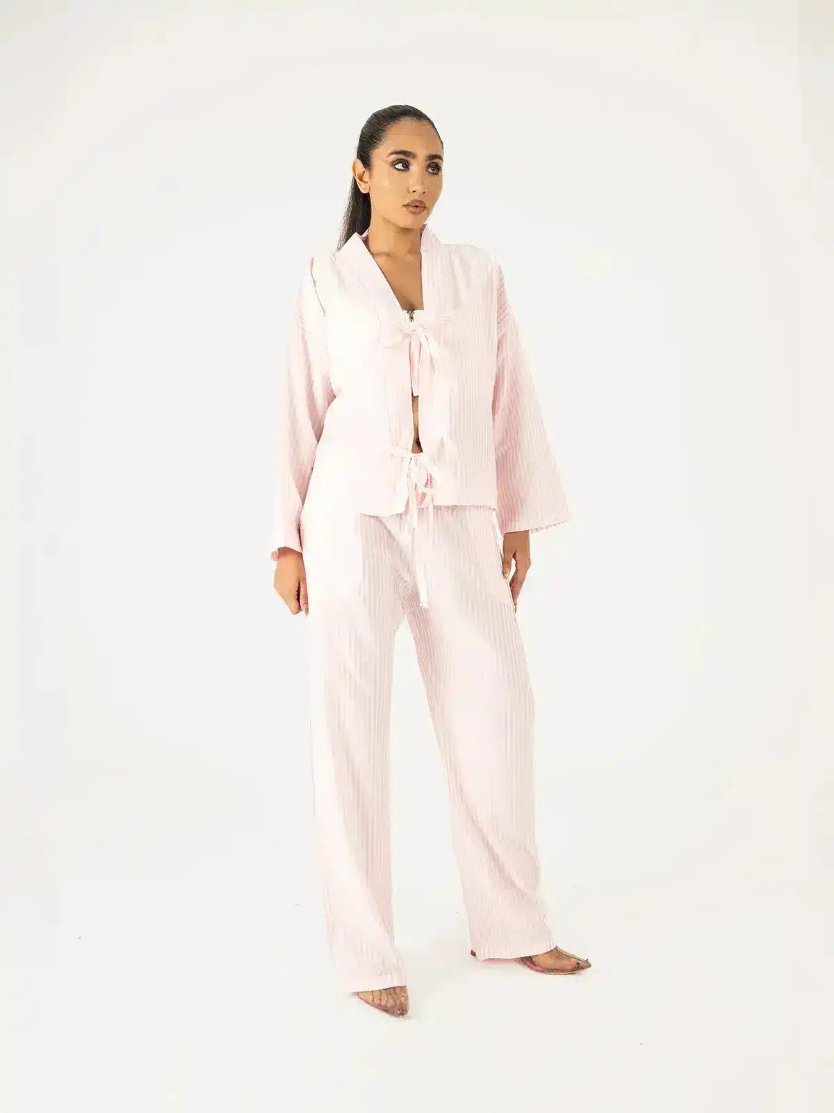 Pink Striped Two-Piece Set with Bow Detail