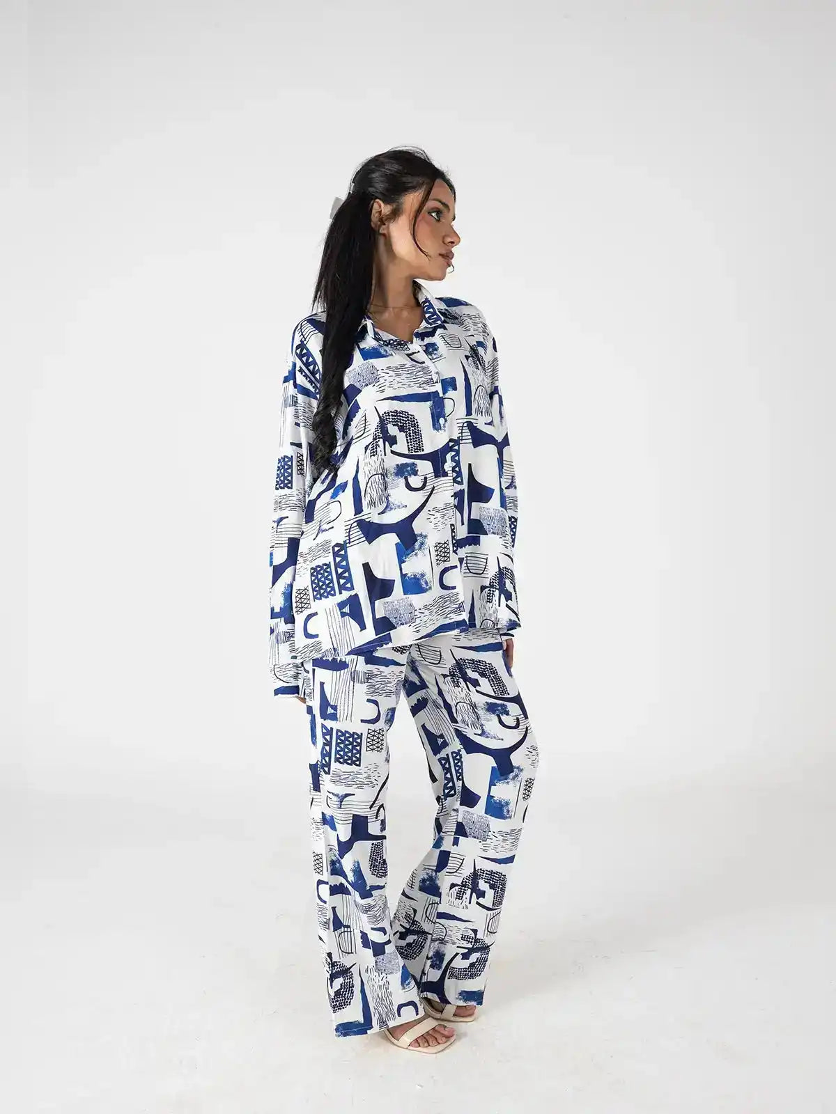 Faya Abstract Blue & White Co-ord Set