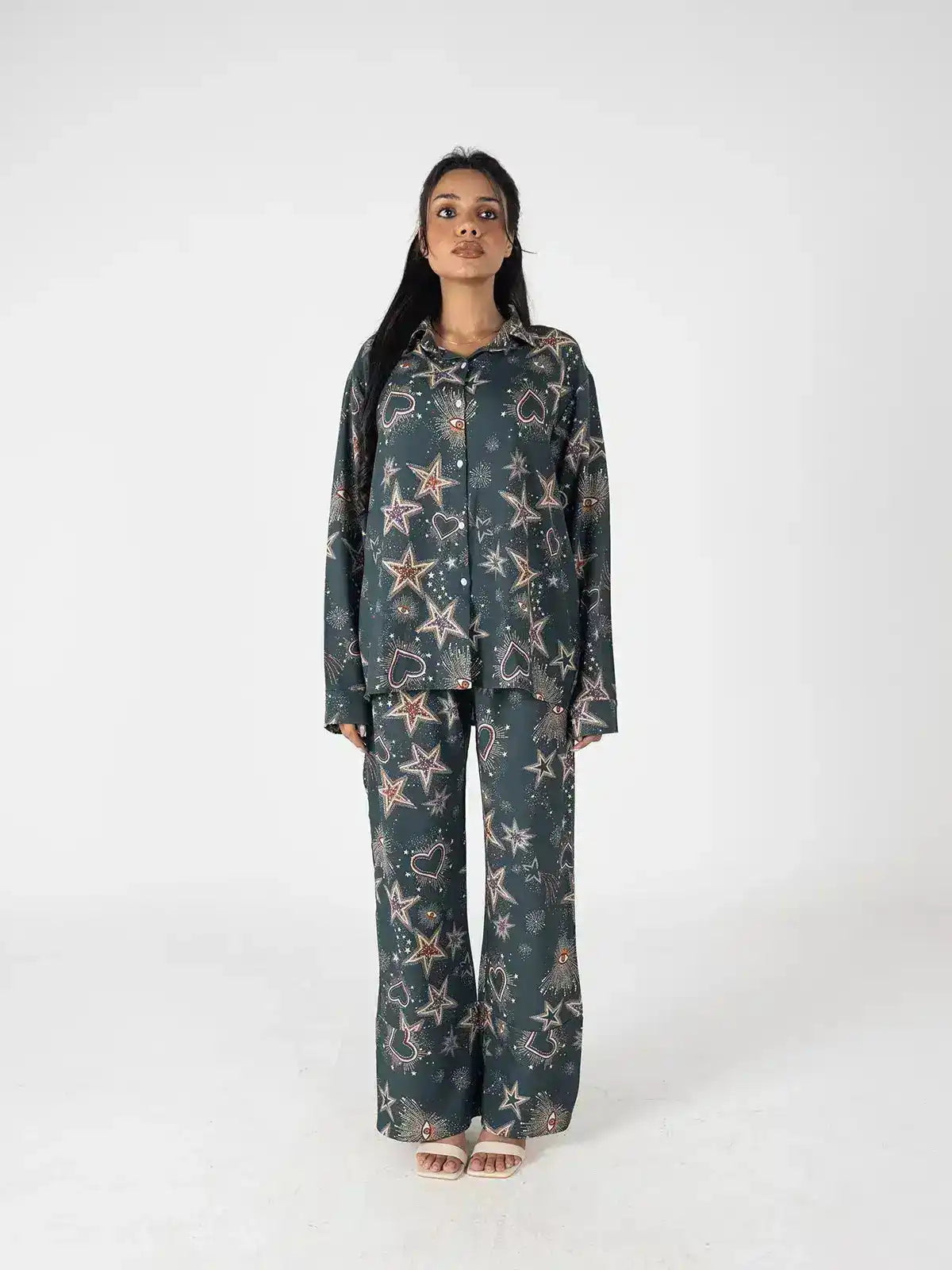 Olive Printed Co-ord Set with Relaxed Silhouette