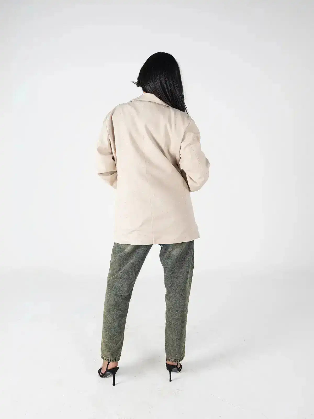 Beige Oversized Studded Blazer