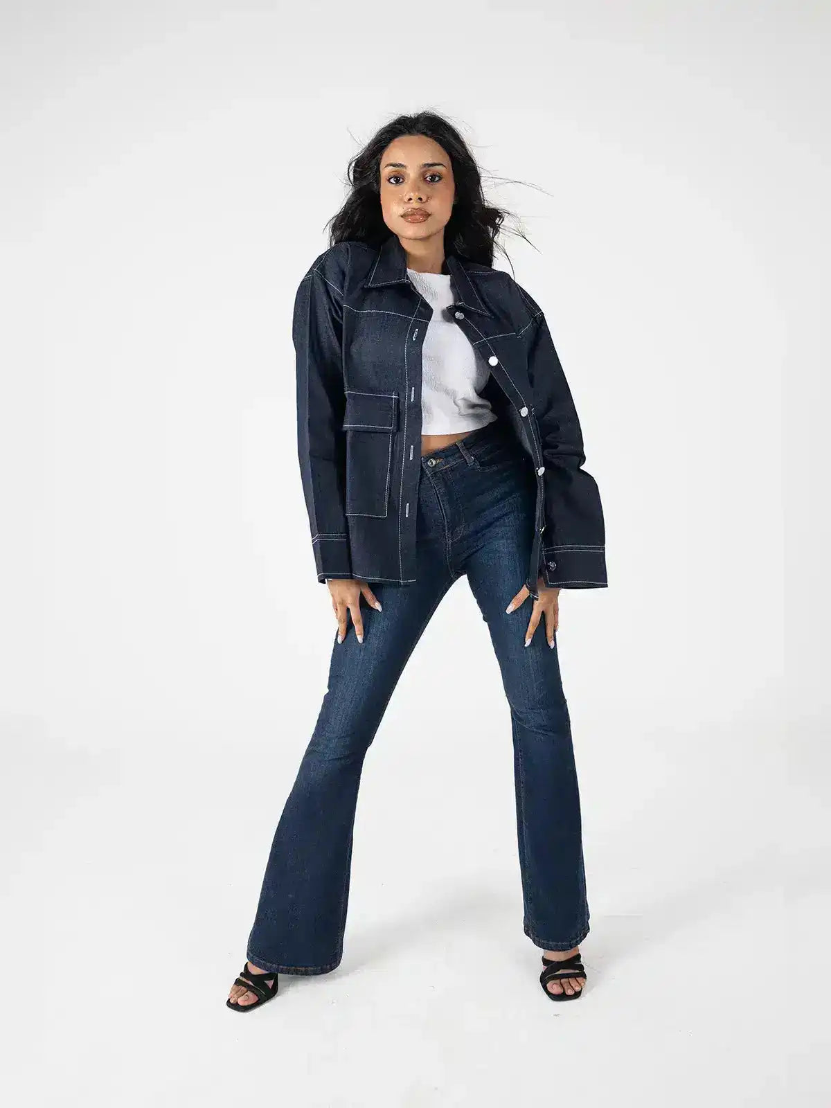 Oversized Dark Denim Utility Jacket