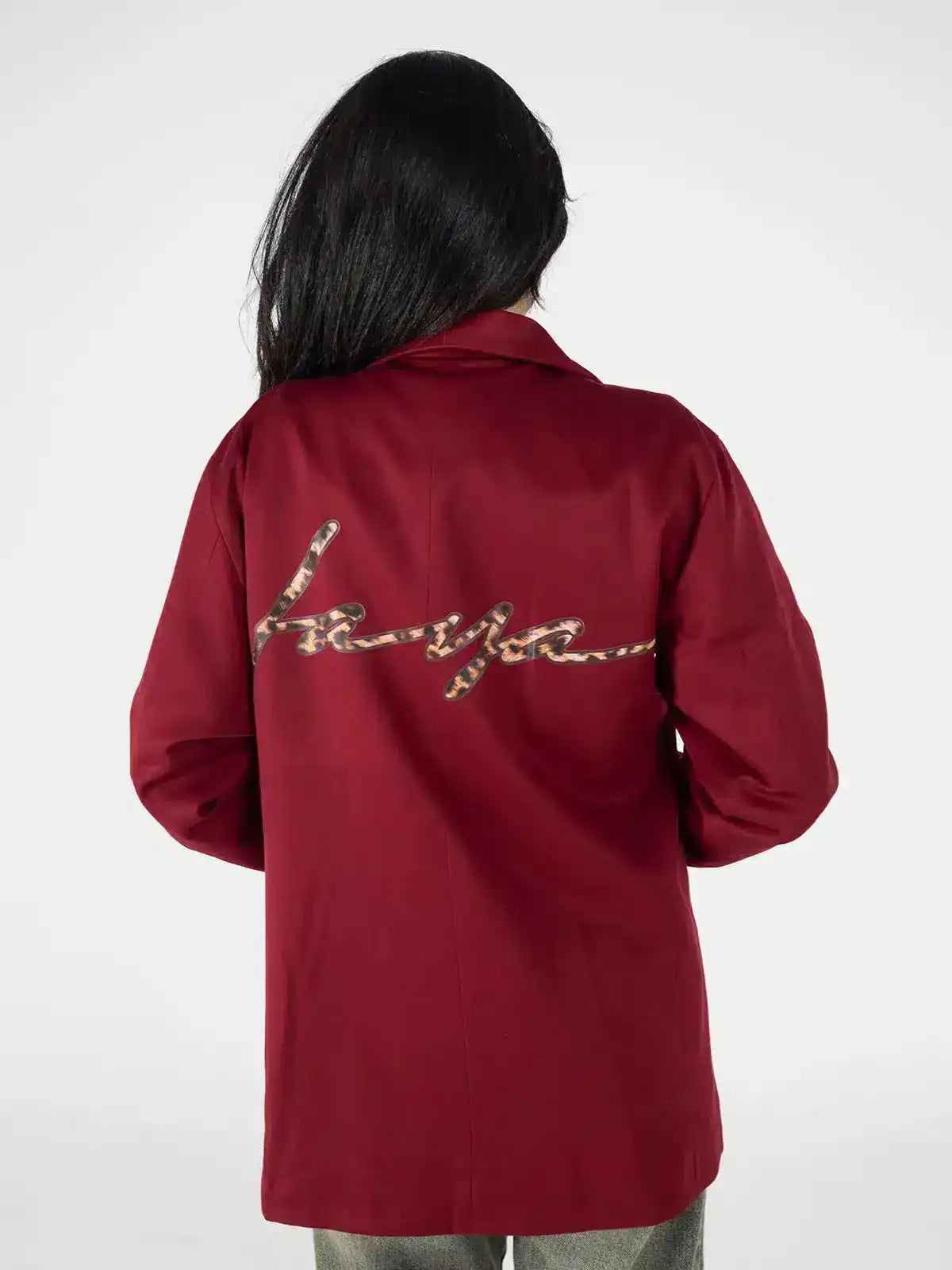 Oversized Burgundy Blazer – Leopard Printed