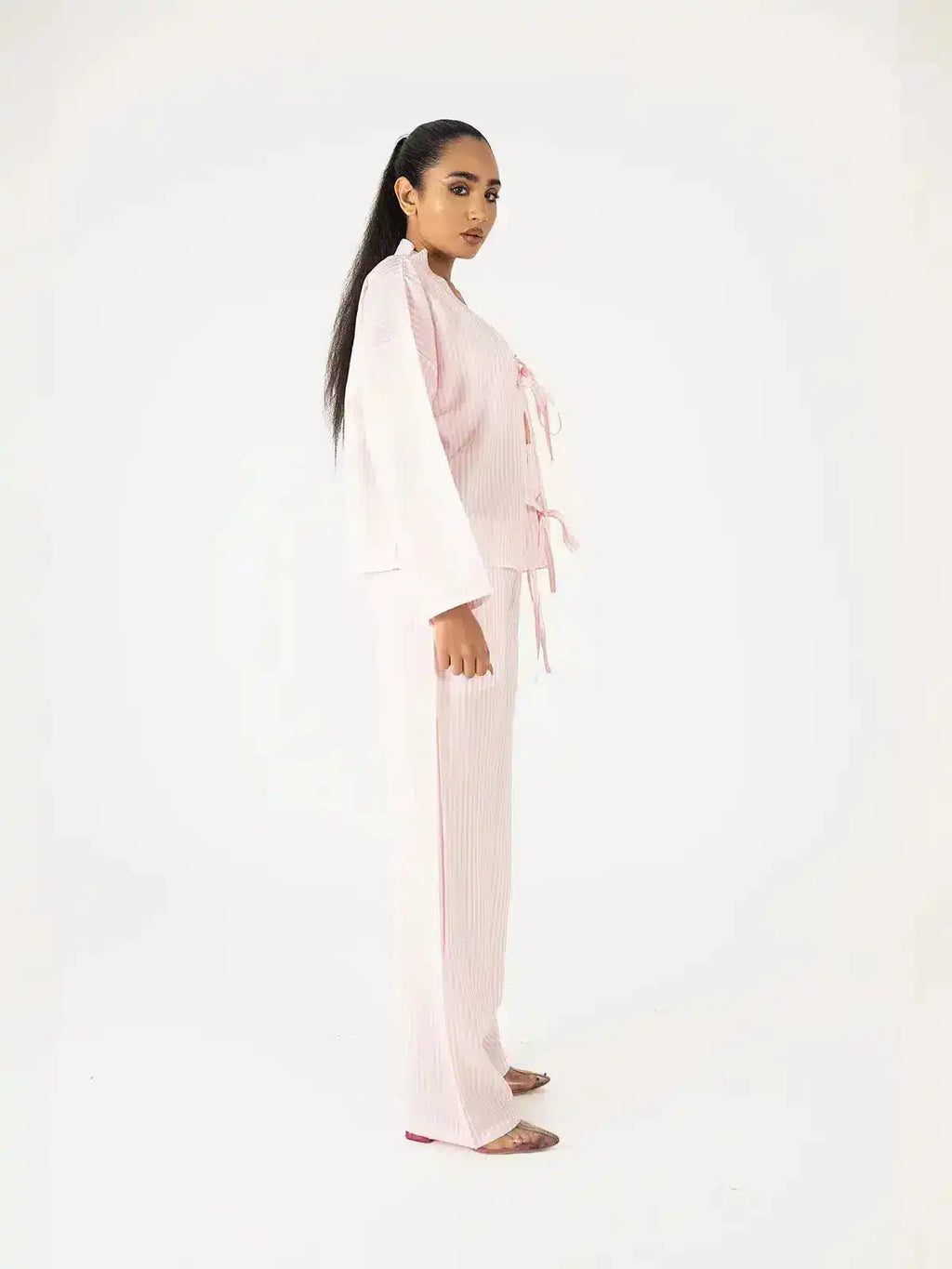 Pink Striped Two-Piece Set with Bow Detail