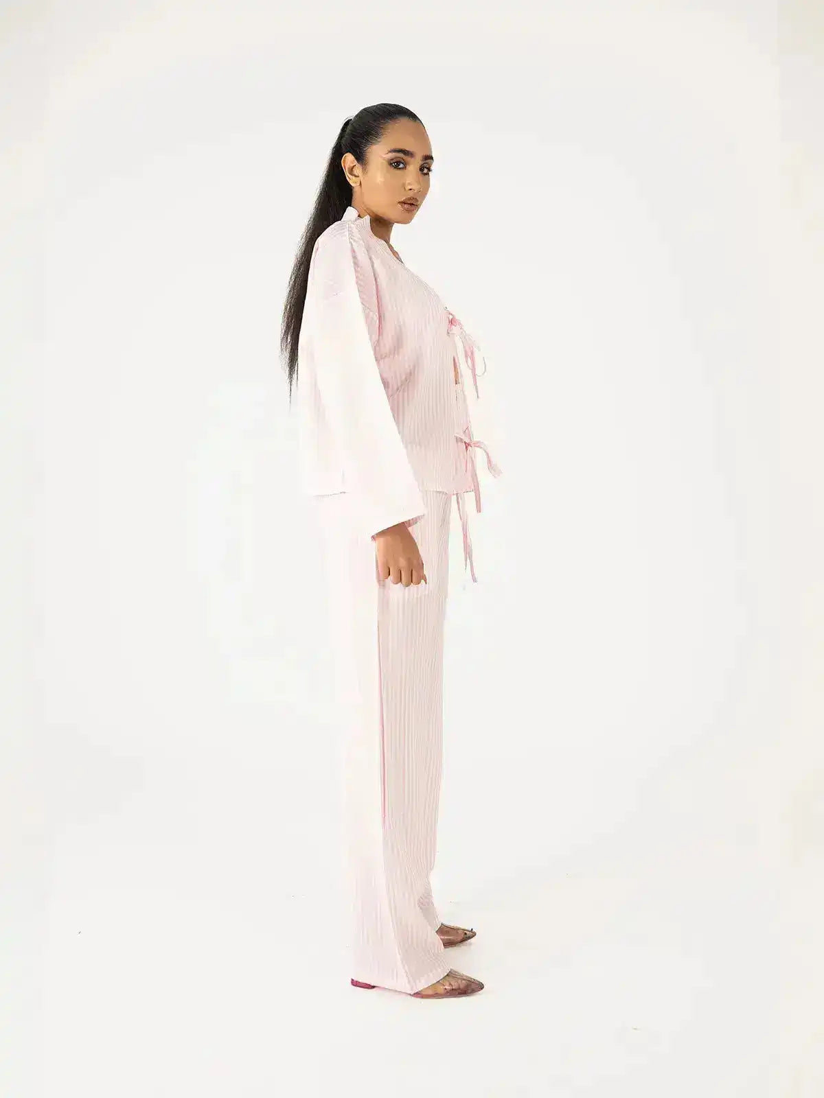 Pink Striped Two-Piece Set with Bow Detail
