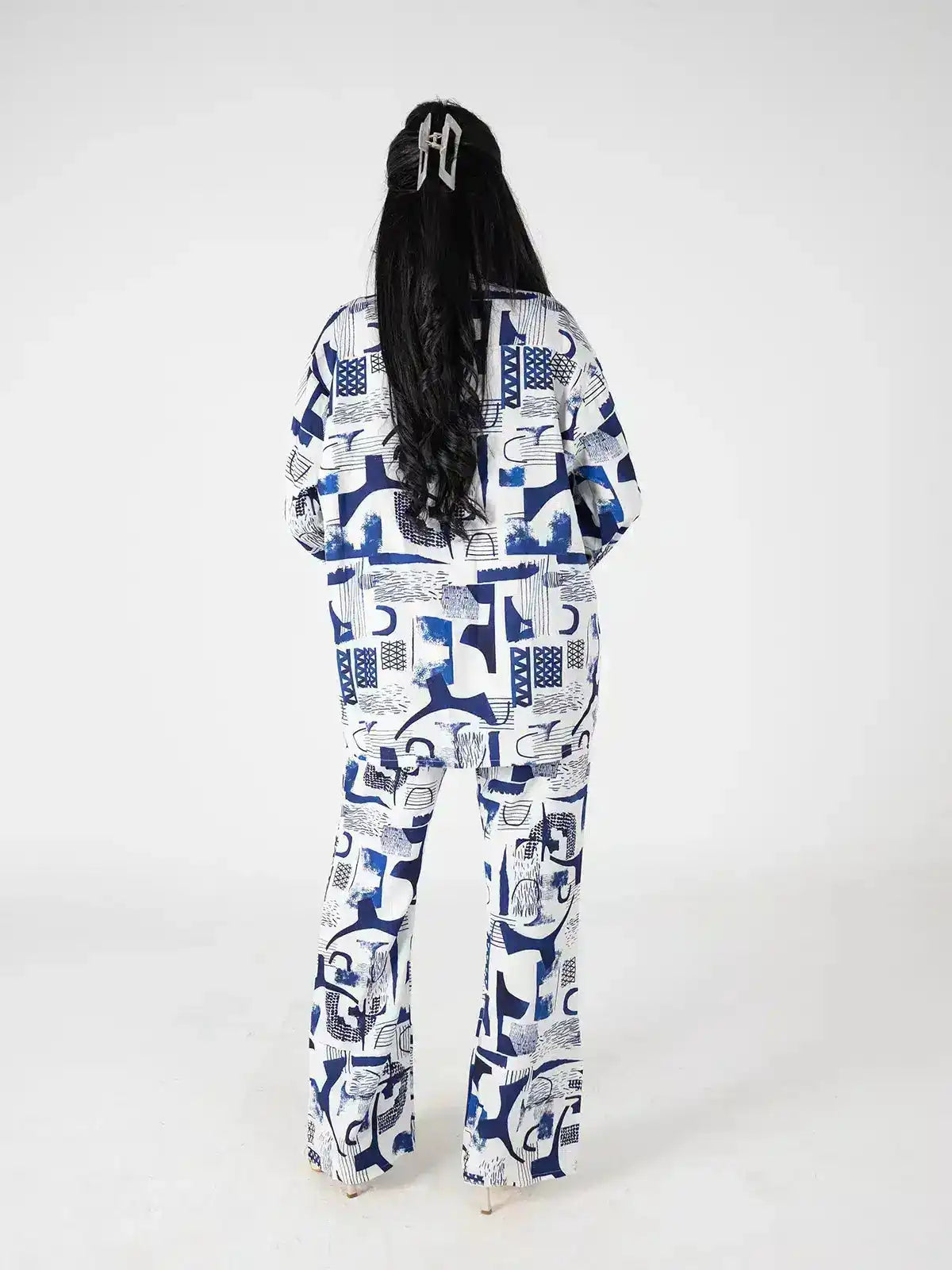 Faya Abstract Blue & White Co-ord Set