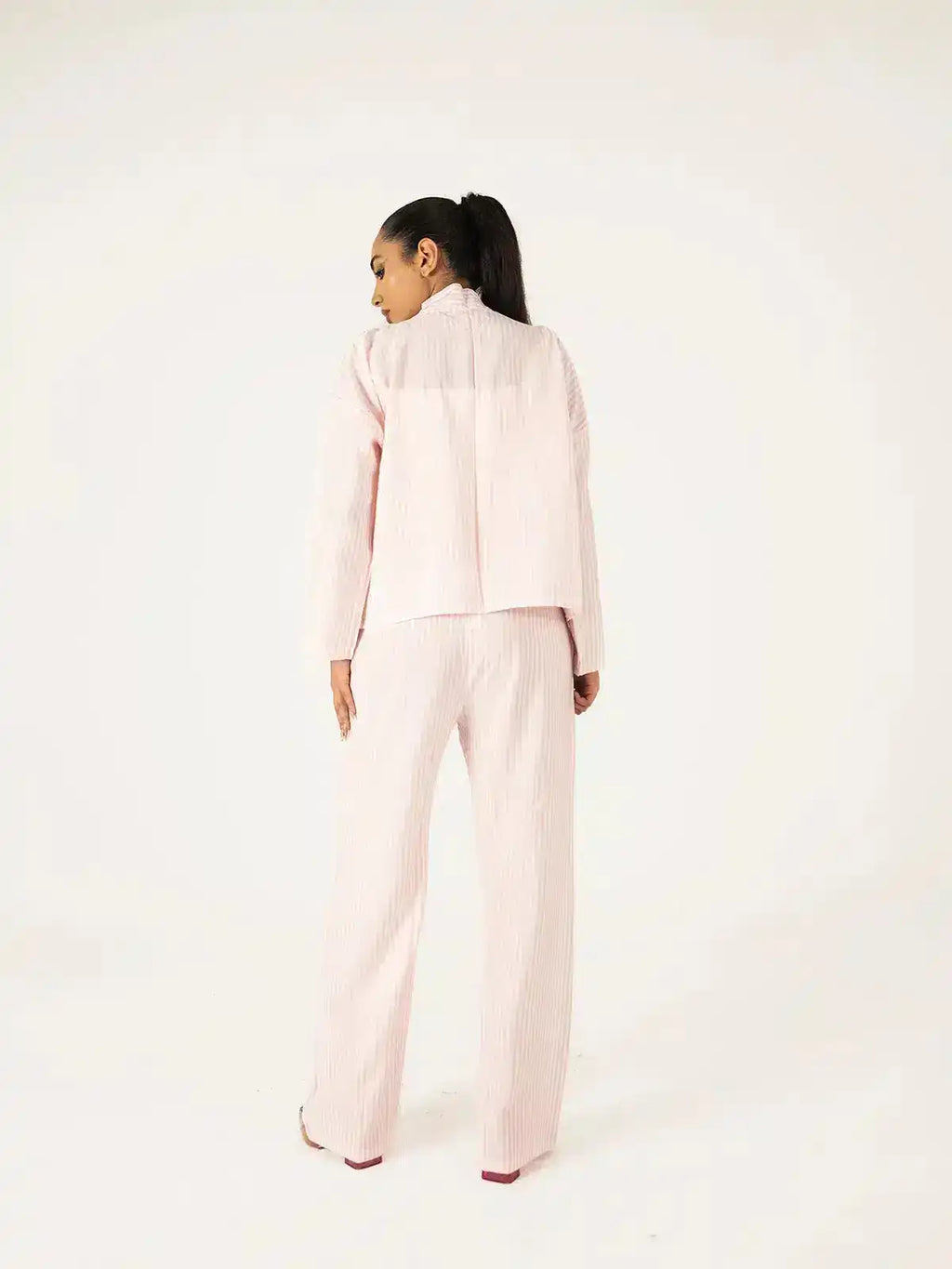 Pink Striped Two-Piece Set with Bow Detail