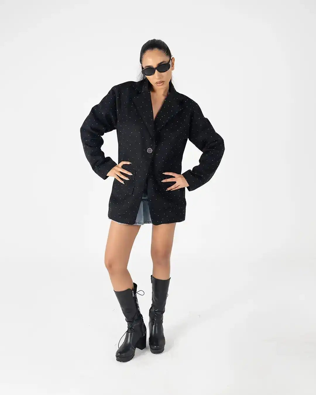 Black Studded Oversized Blazer
