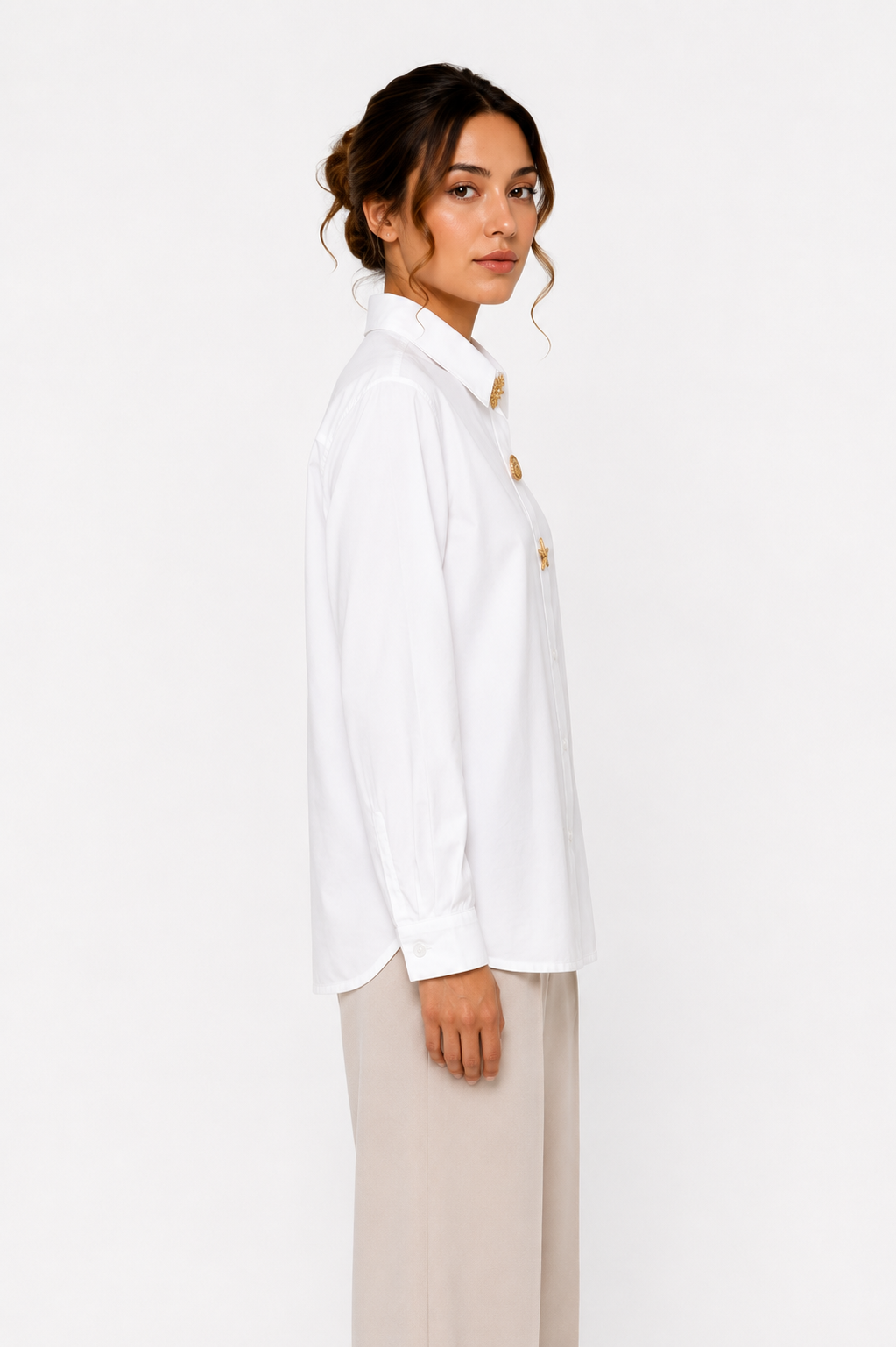 Faya Riviera Shirt – front view with gold coastal buttons