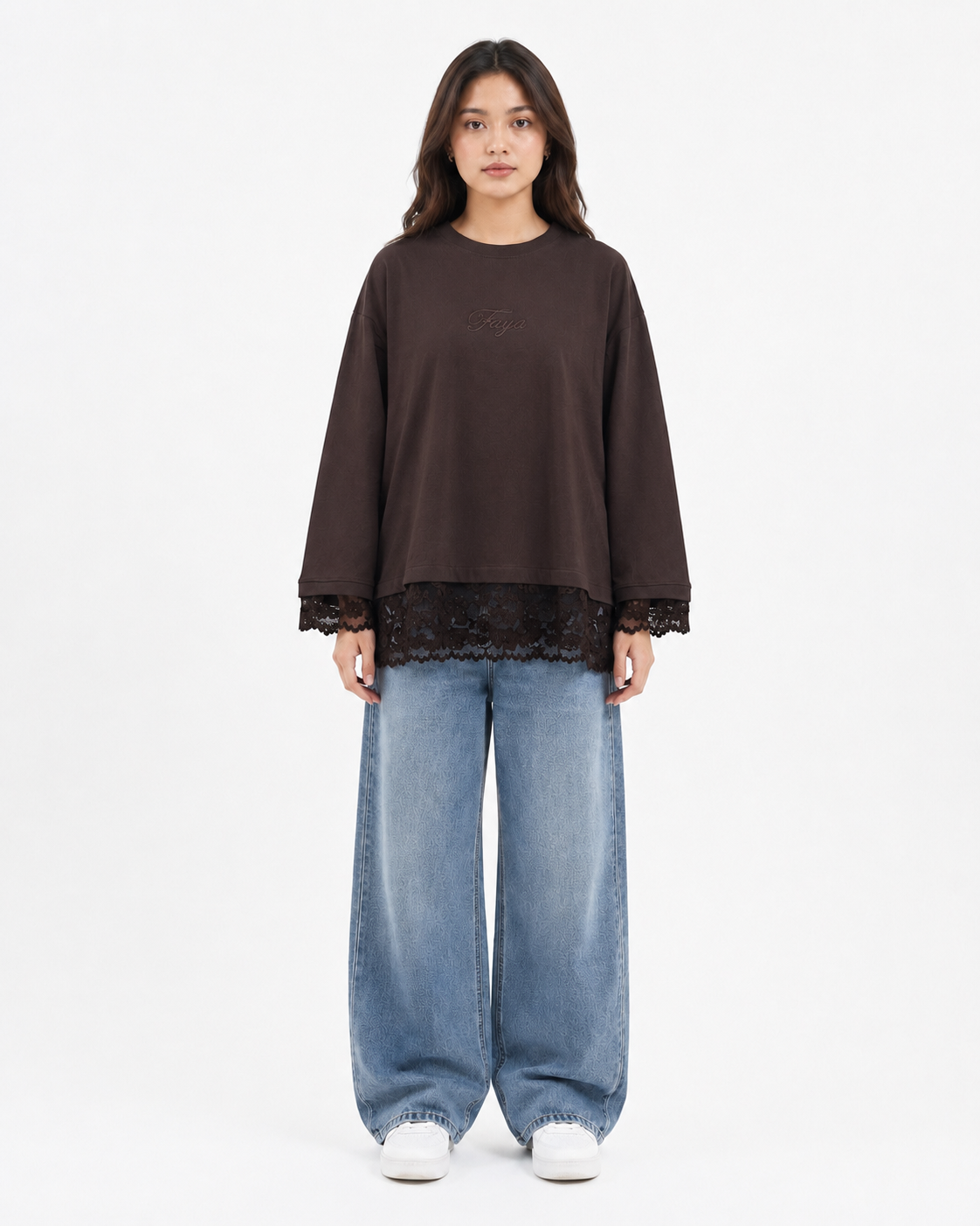 Brown Lace Tee -Faya