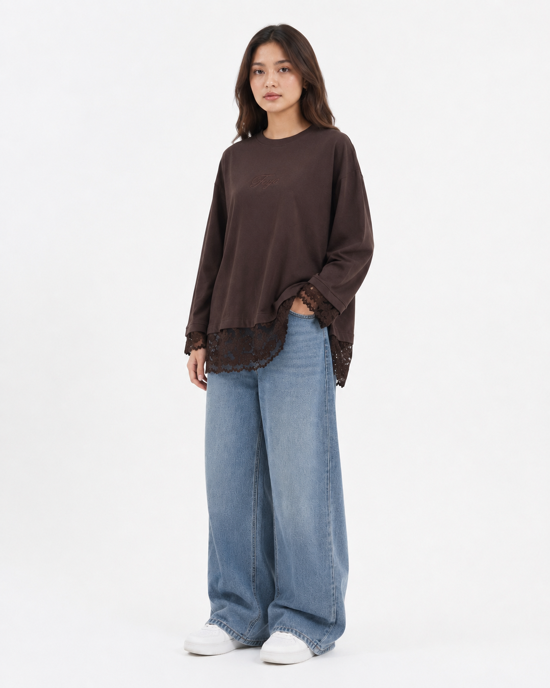 Brown Lace Tee -Faya
