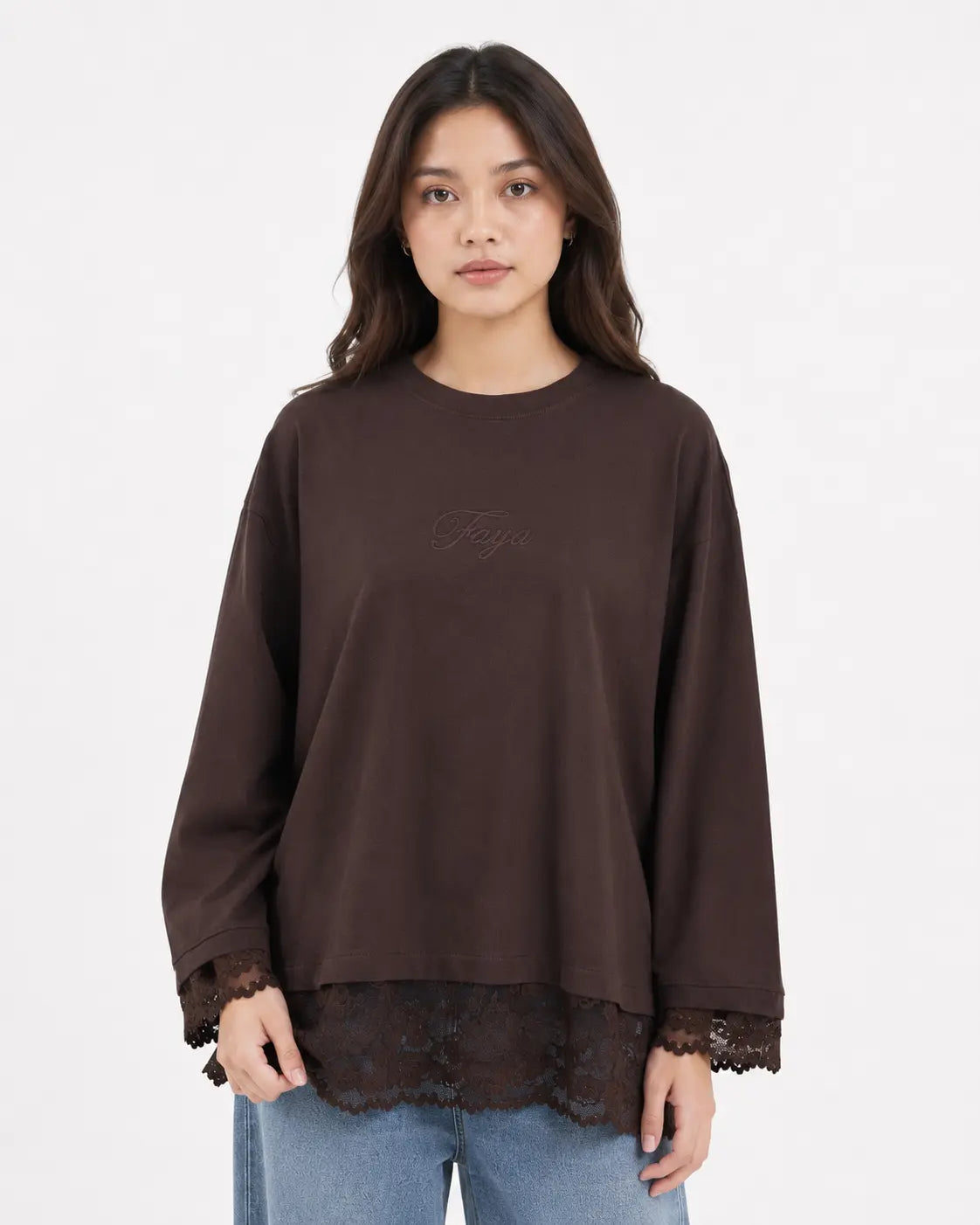 Brown Lace Tee -Faya