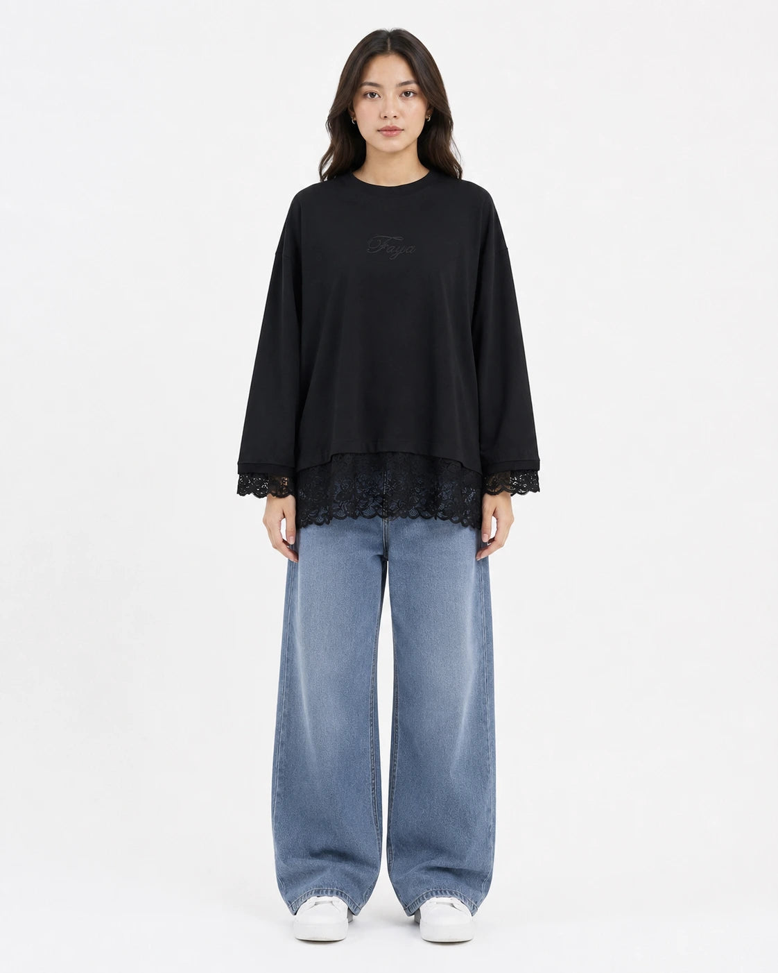 Black Lace Trim Tee – Faya