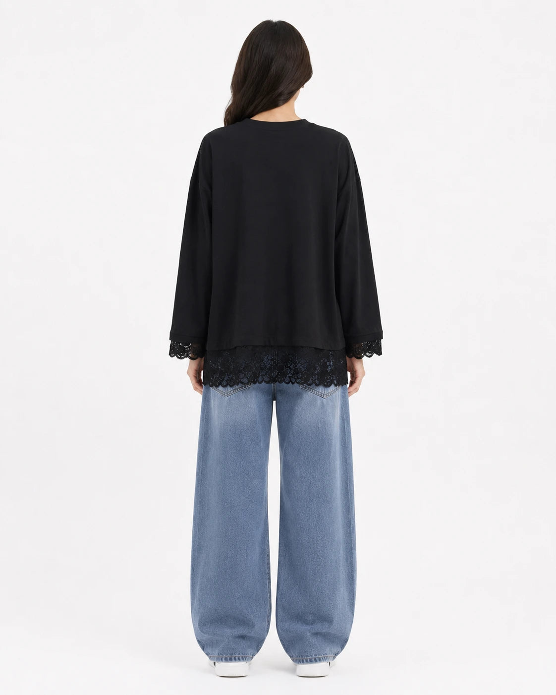 Black Lace Trim Tee – Faya