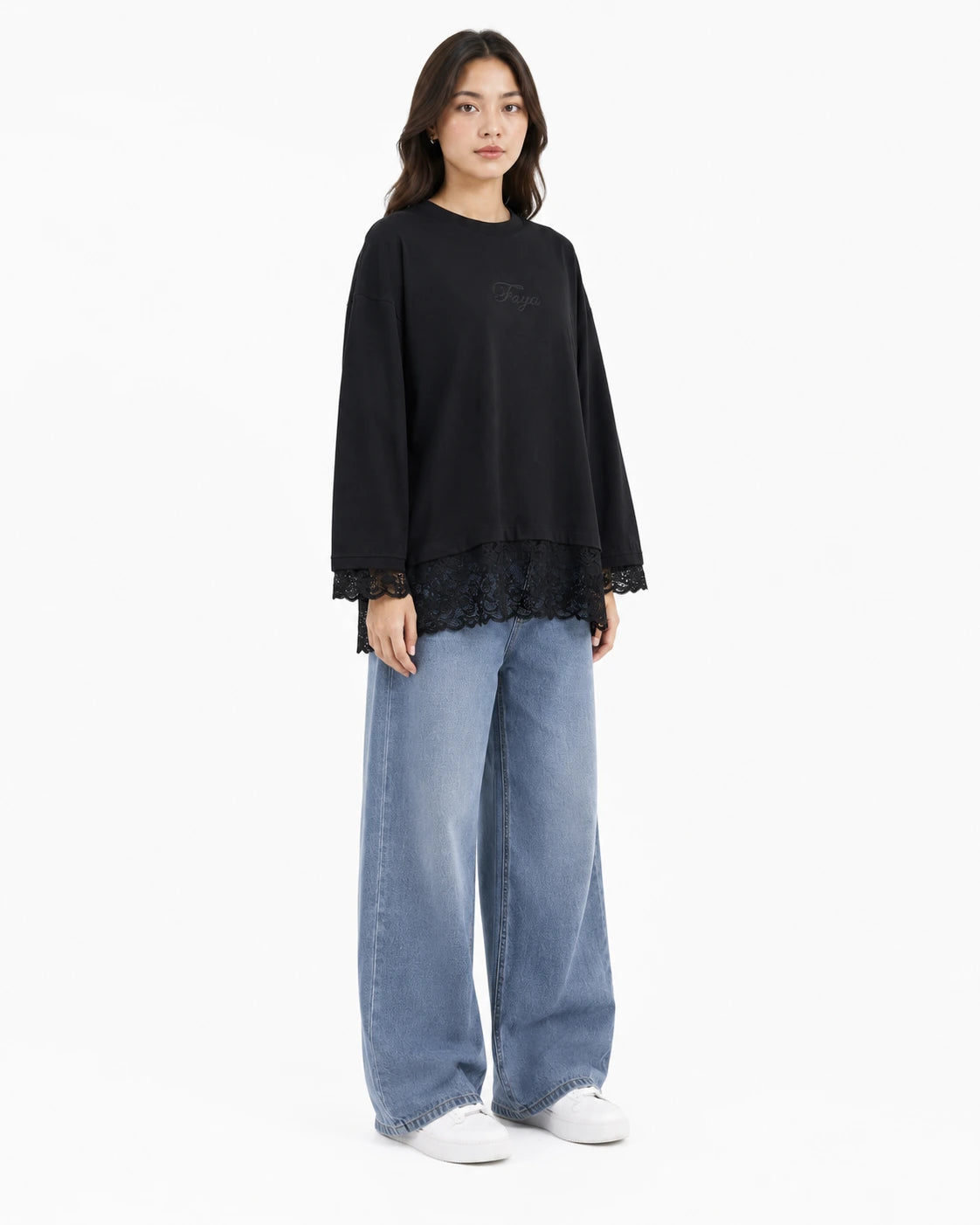 Black Lace Trim Tee – Faya