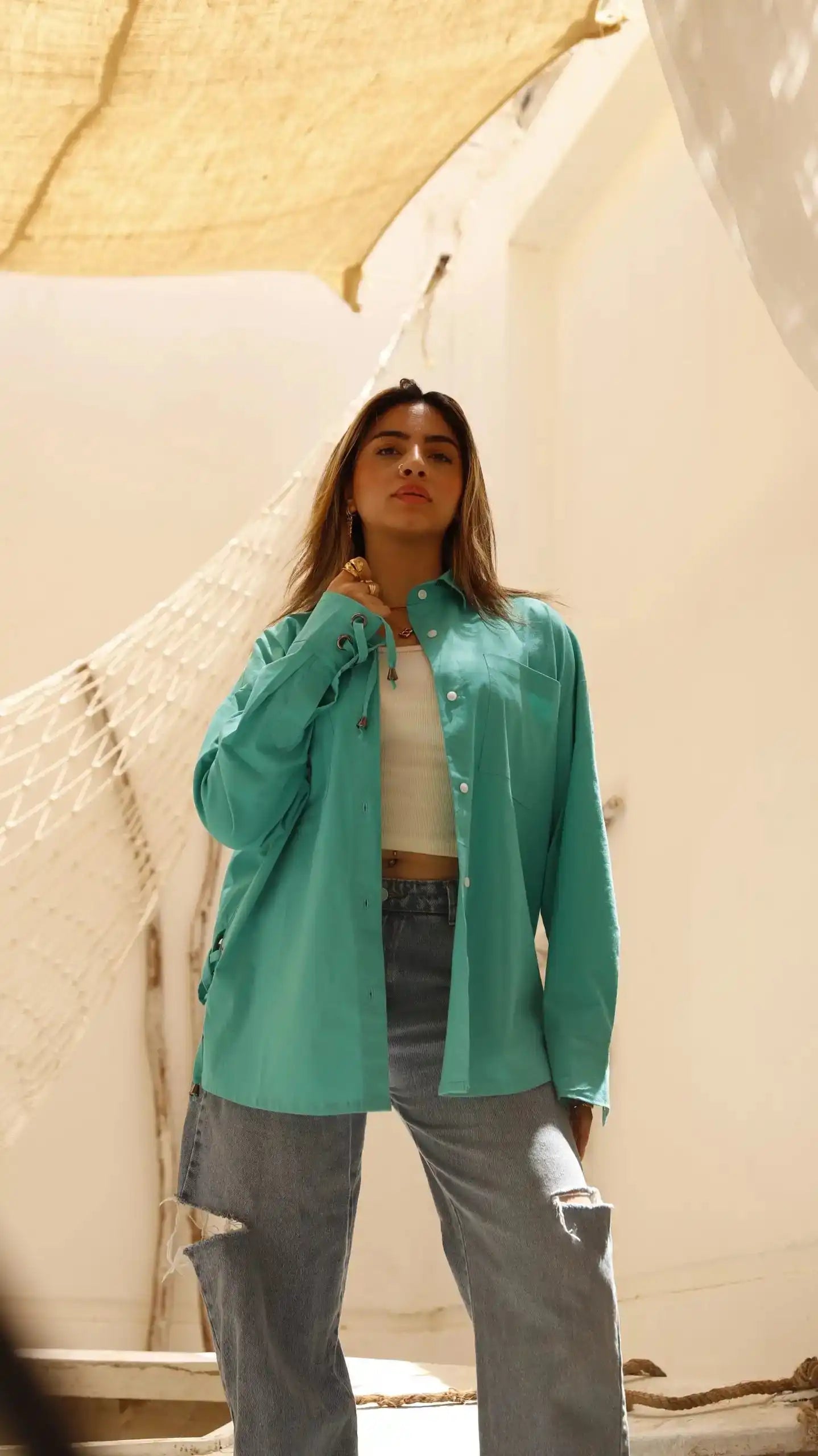 Mint Green straps Poplin Shirt