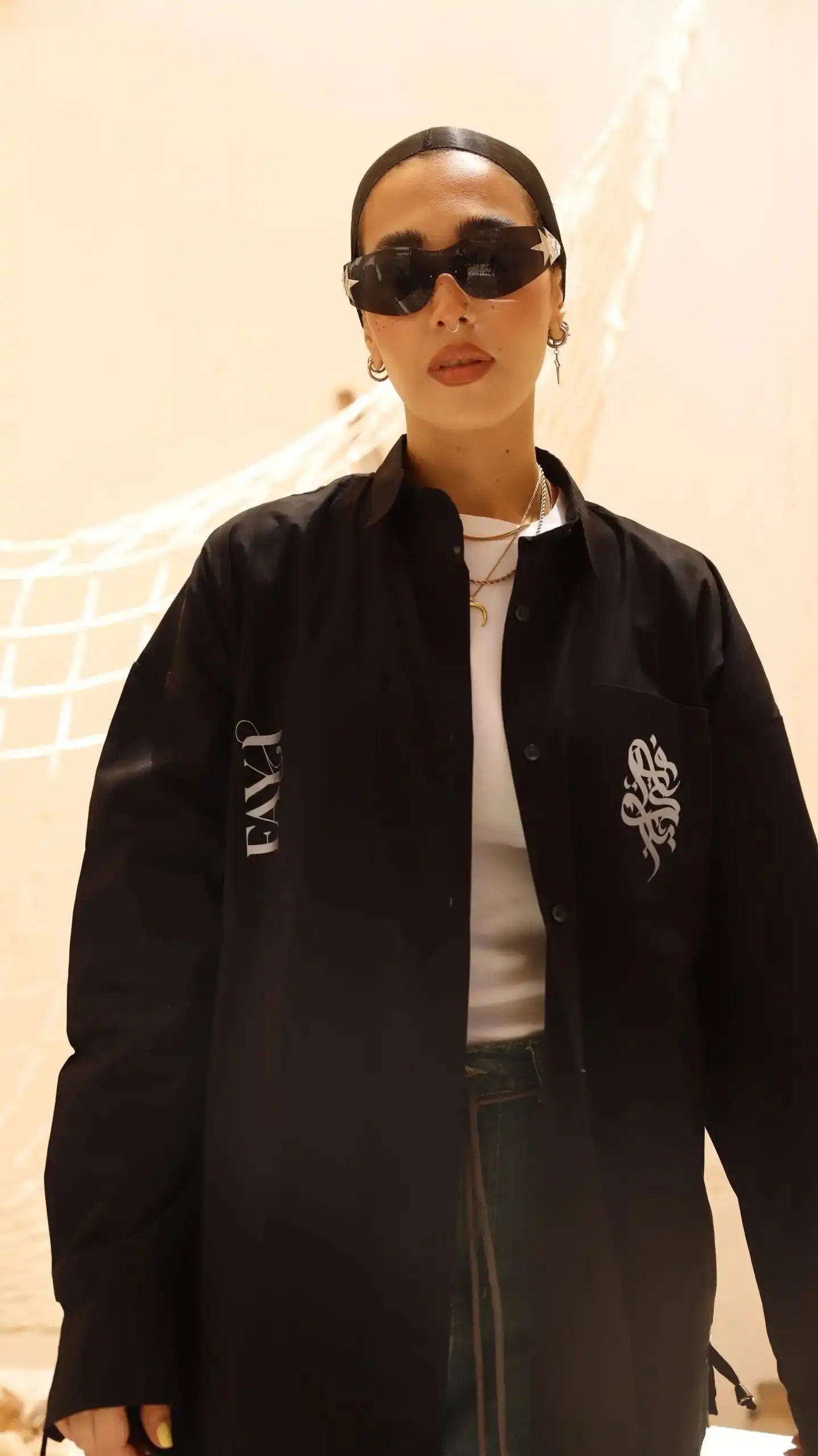 Typography Black straps Poplin Shirt