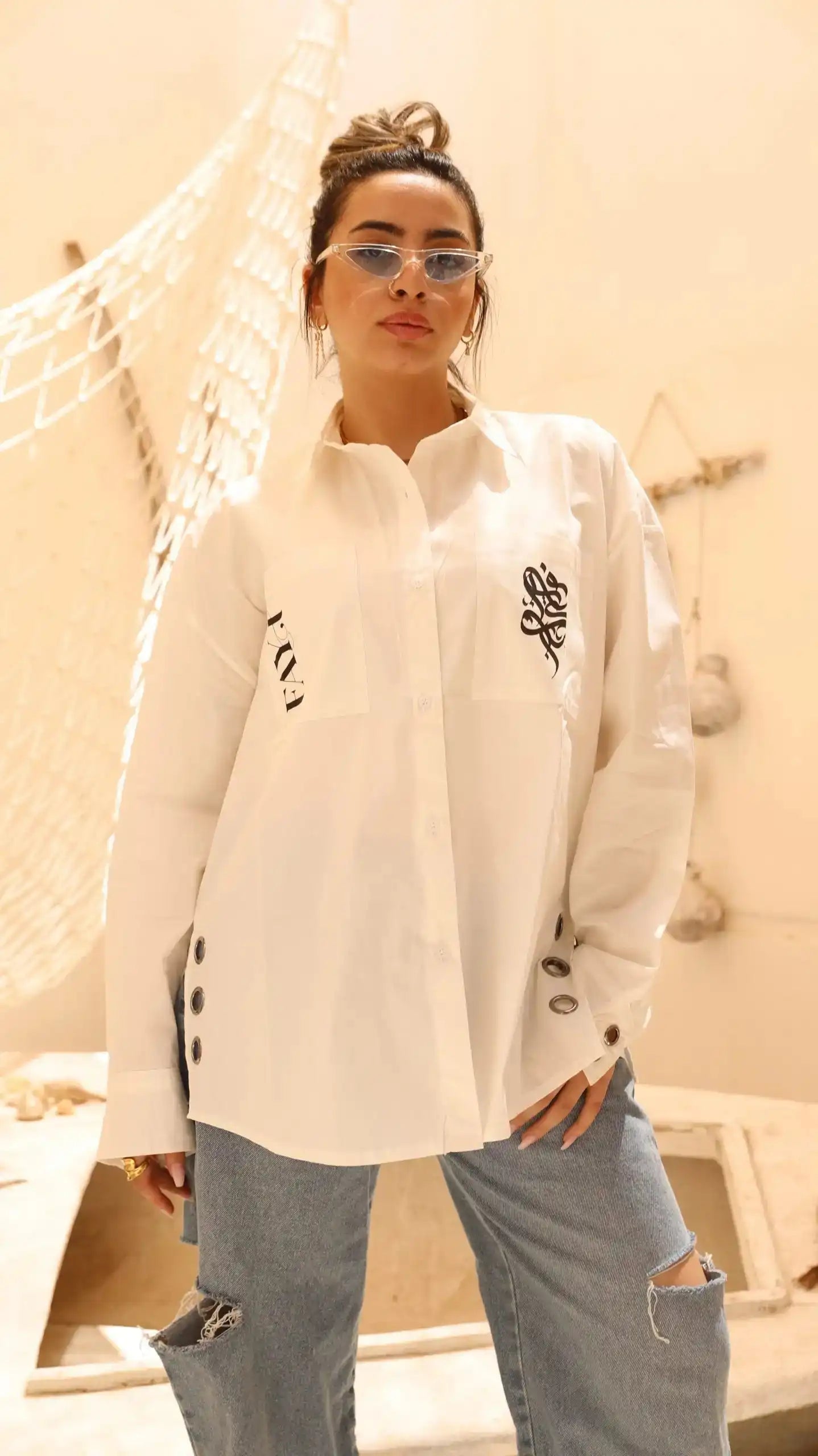 Typography White straps Poplin Shirt