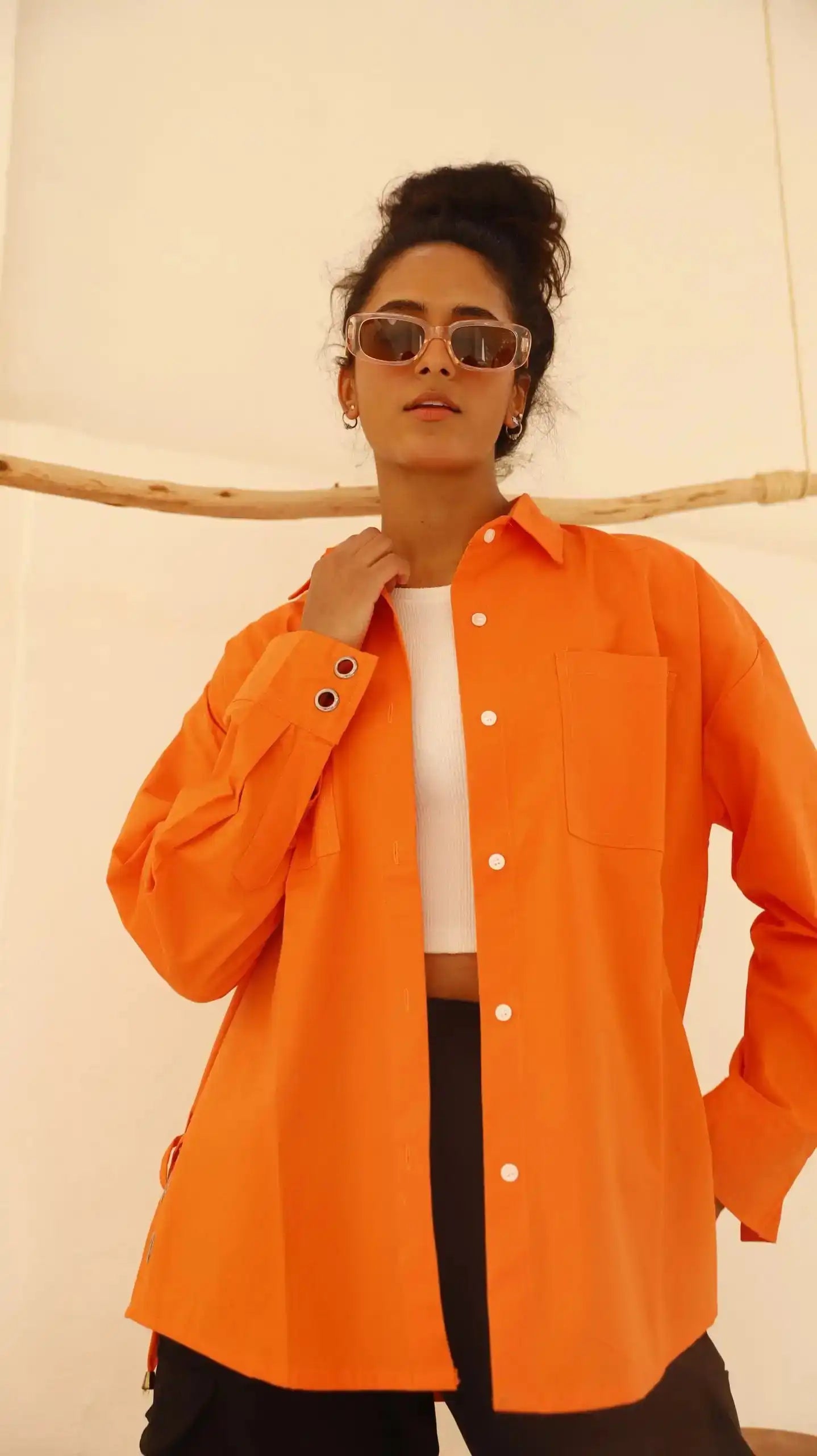 Orange Straps Poplin Shirt