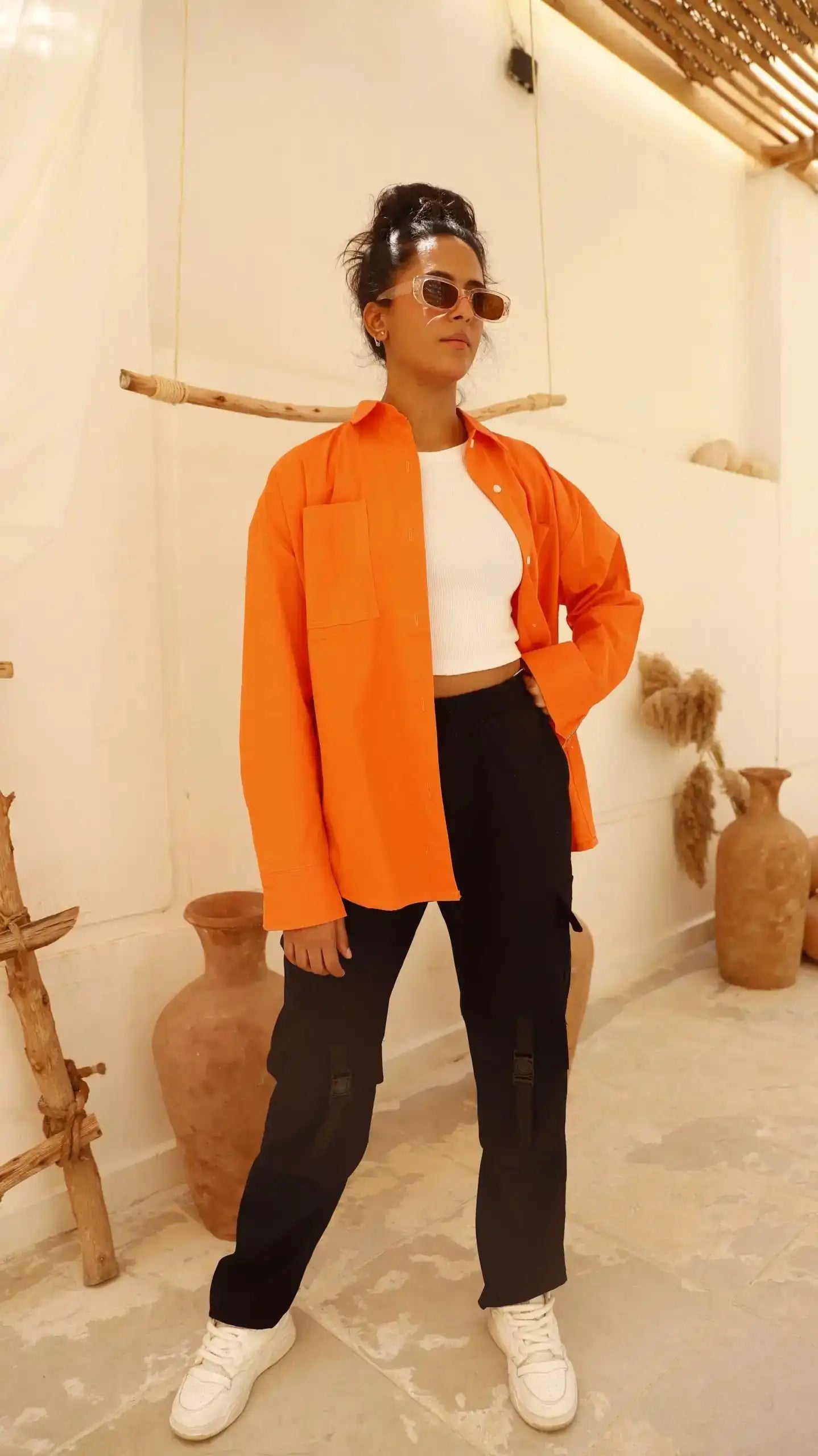 Orange Straps Poplin Shirt