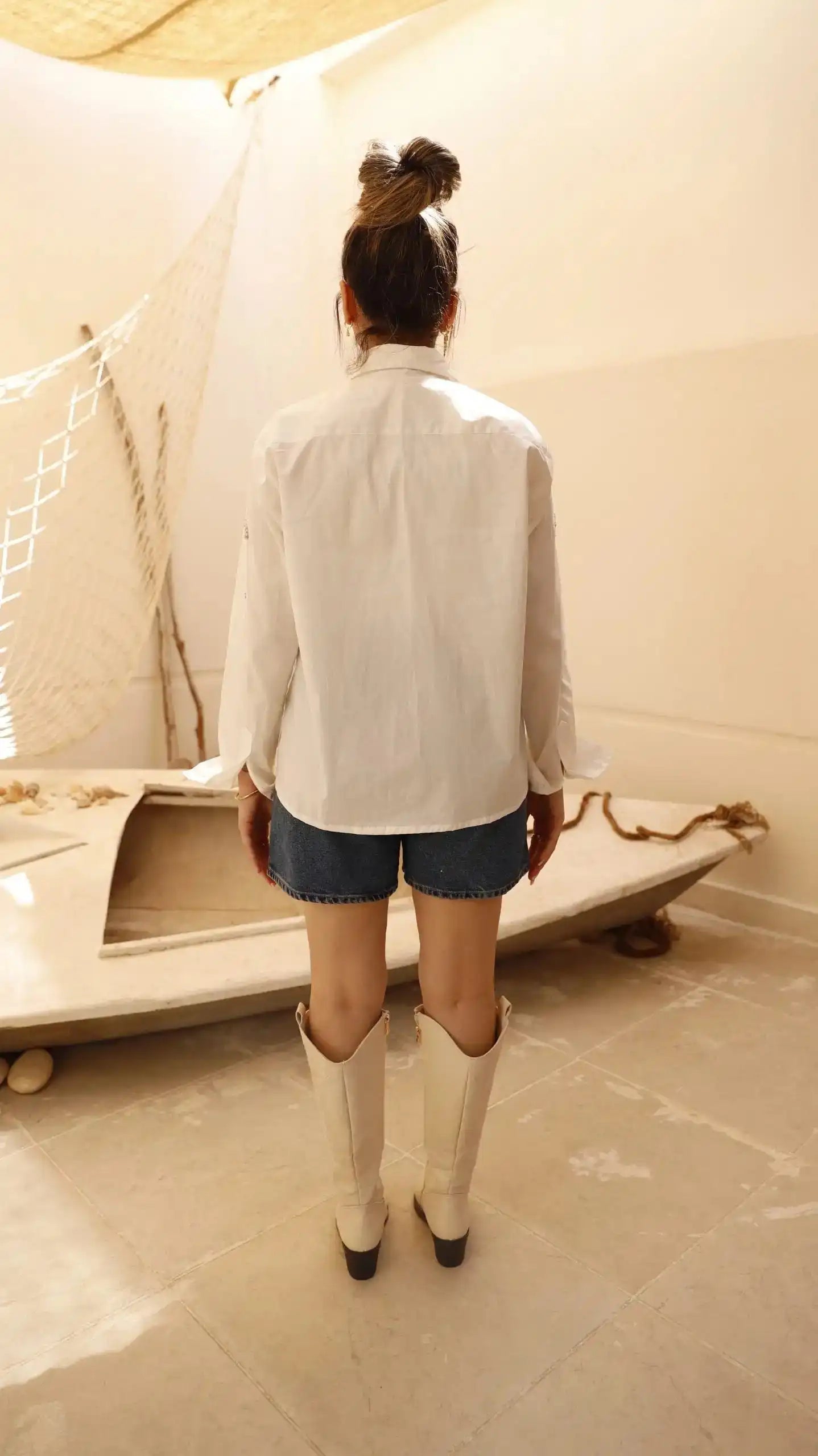 Ribbon embroider White Poplin Shirt