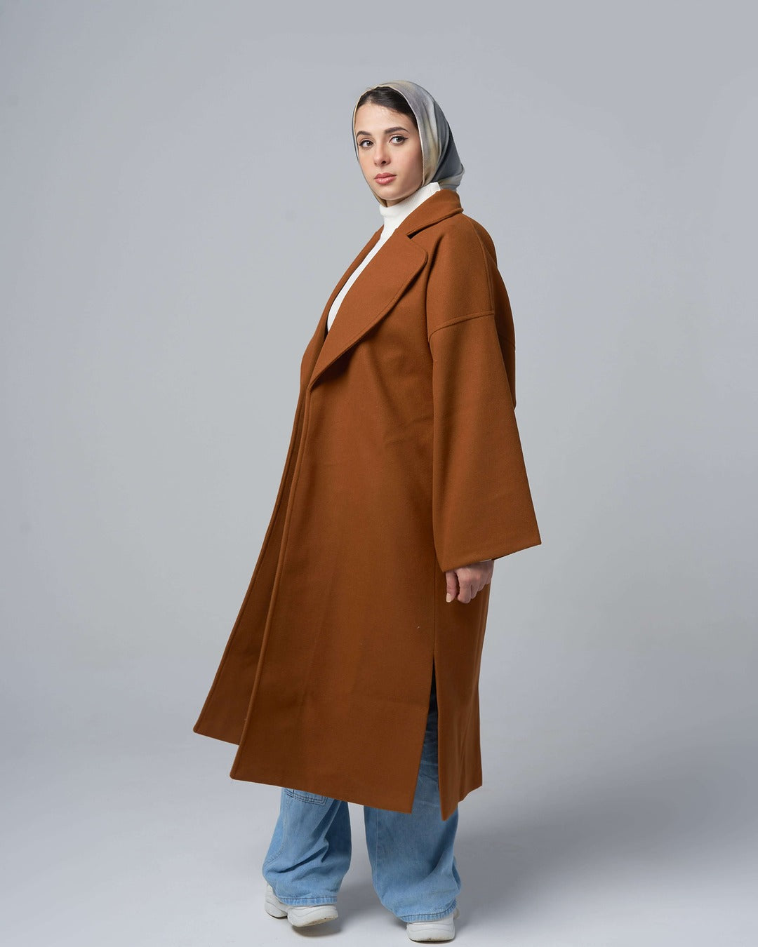 Long Wool-Blend oversized Coat – Caramel Brown