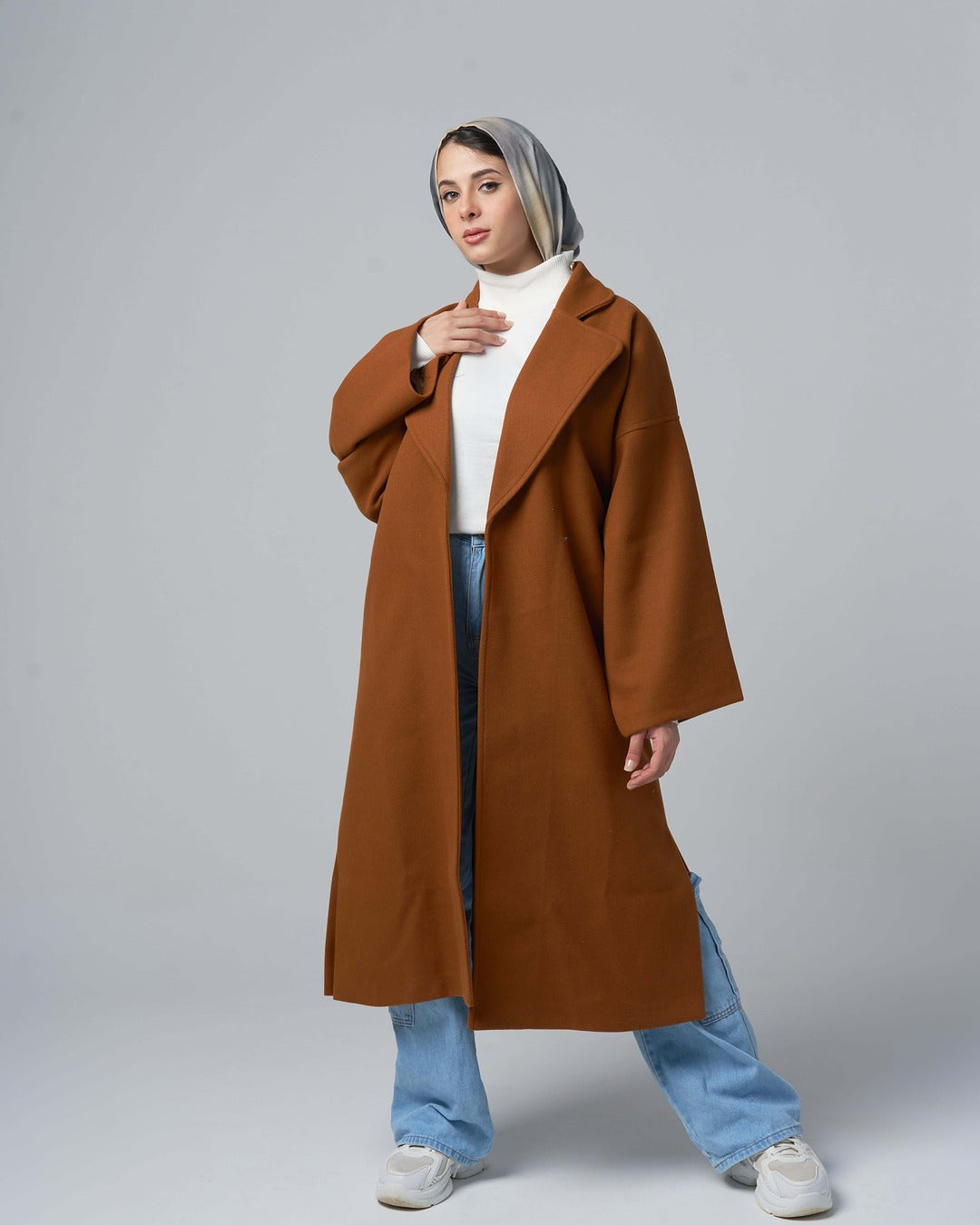Long Wool-Blend oversized Coat – Caramel Brown