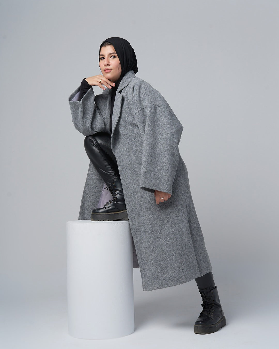 Oversized Wool-Blend Coat – Light Grey