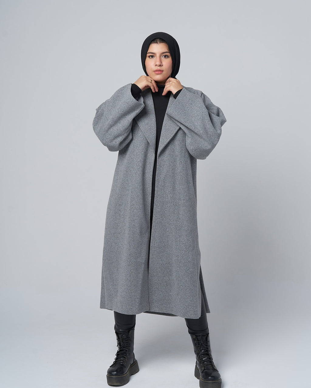 Oversized Wool-Blend Coat – Light Grey
