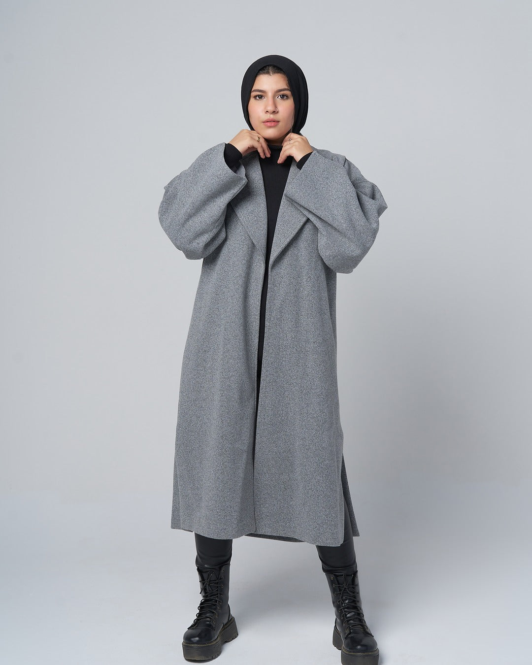 Oversized Wool-Blend Coat – Light Grey