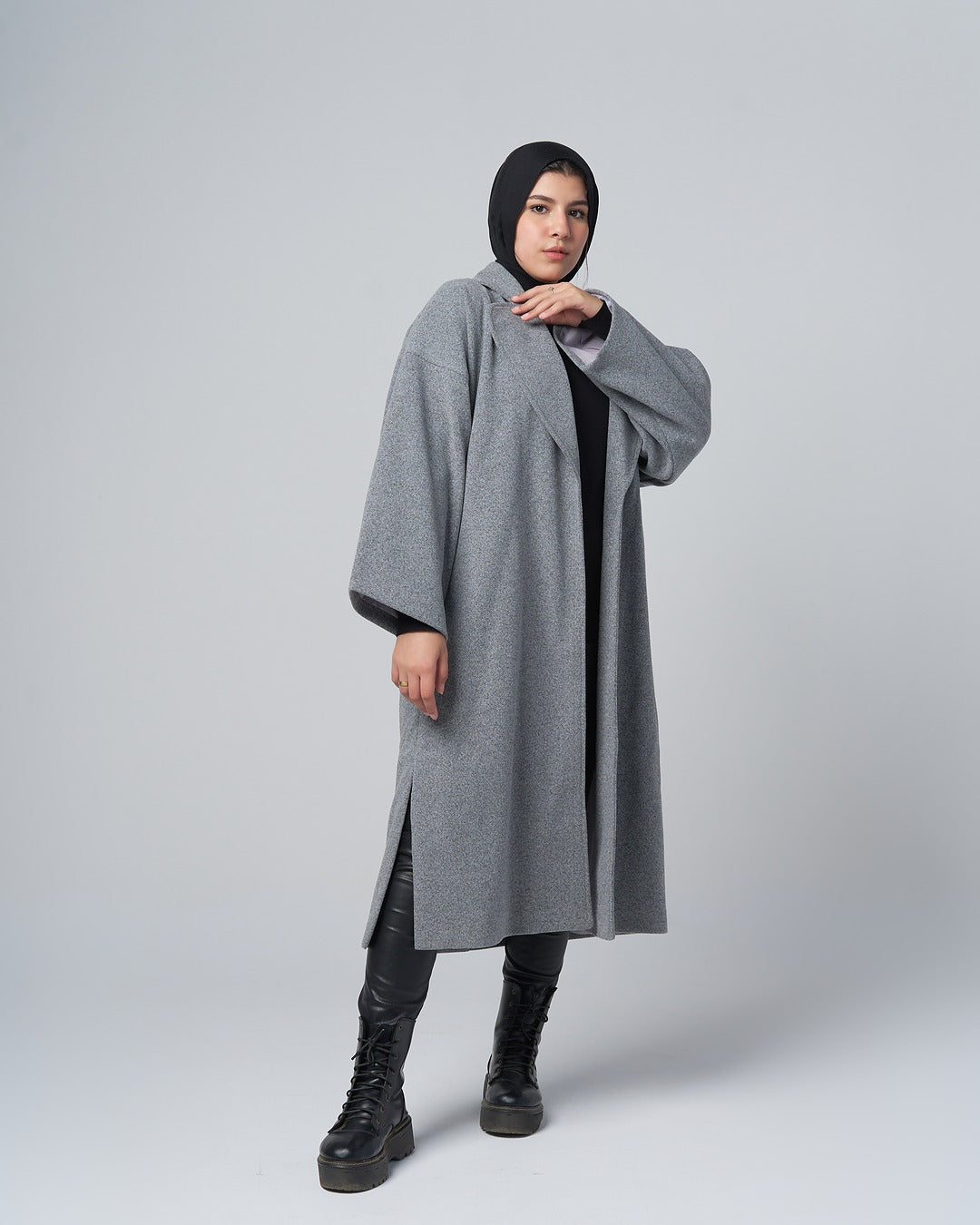 Oversized Wool-Blend Coat – Light Grey