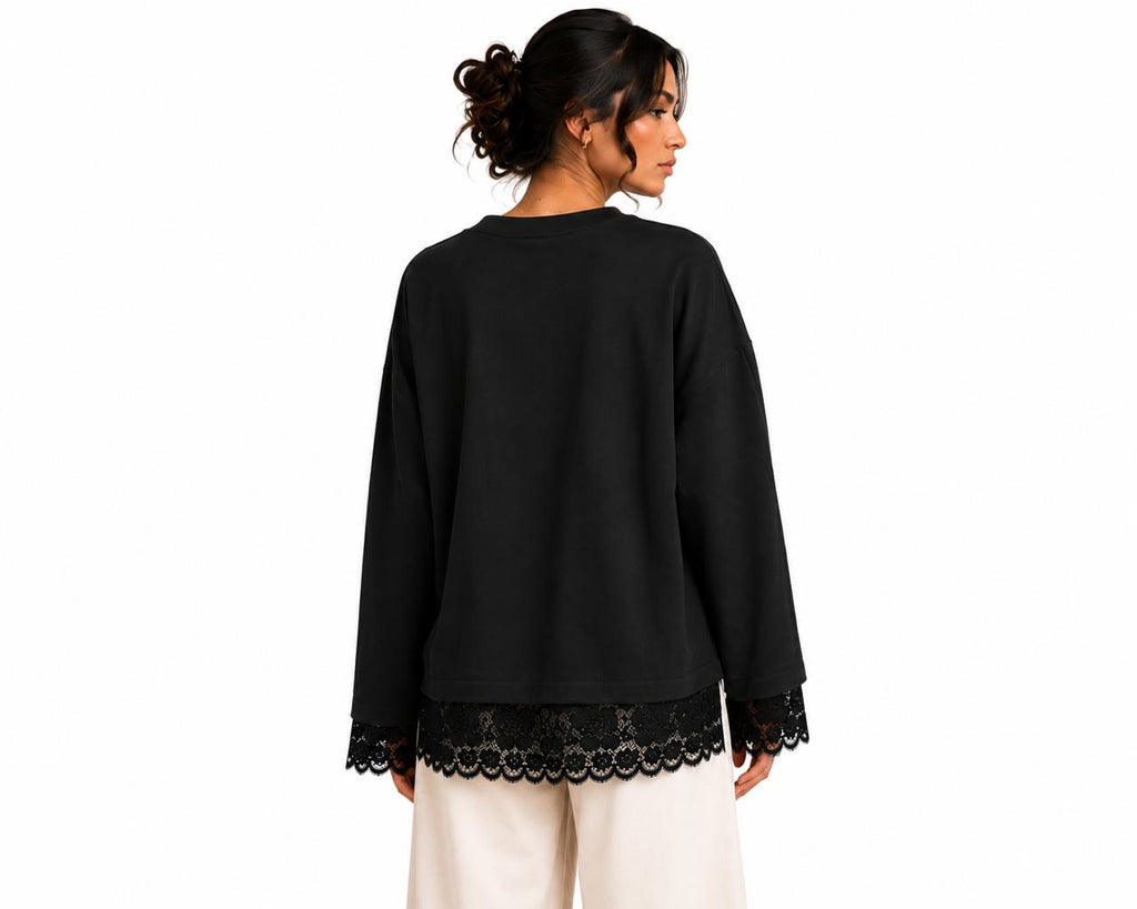 Black Lace Trim Tee – Faya