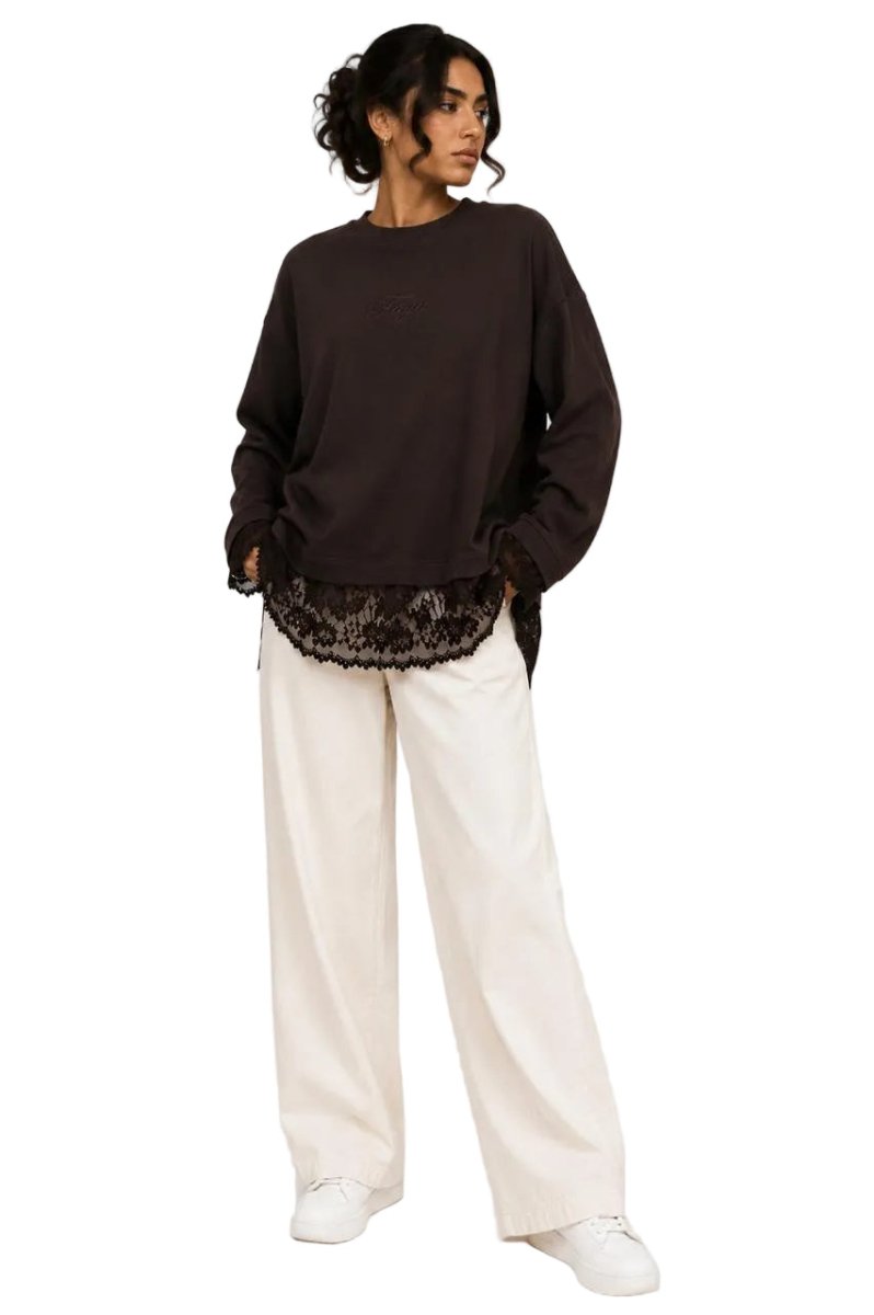 Brown Lace Tee -Faya