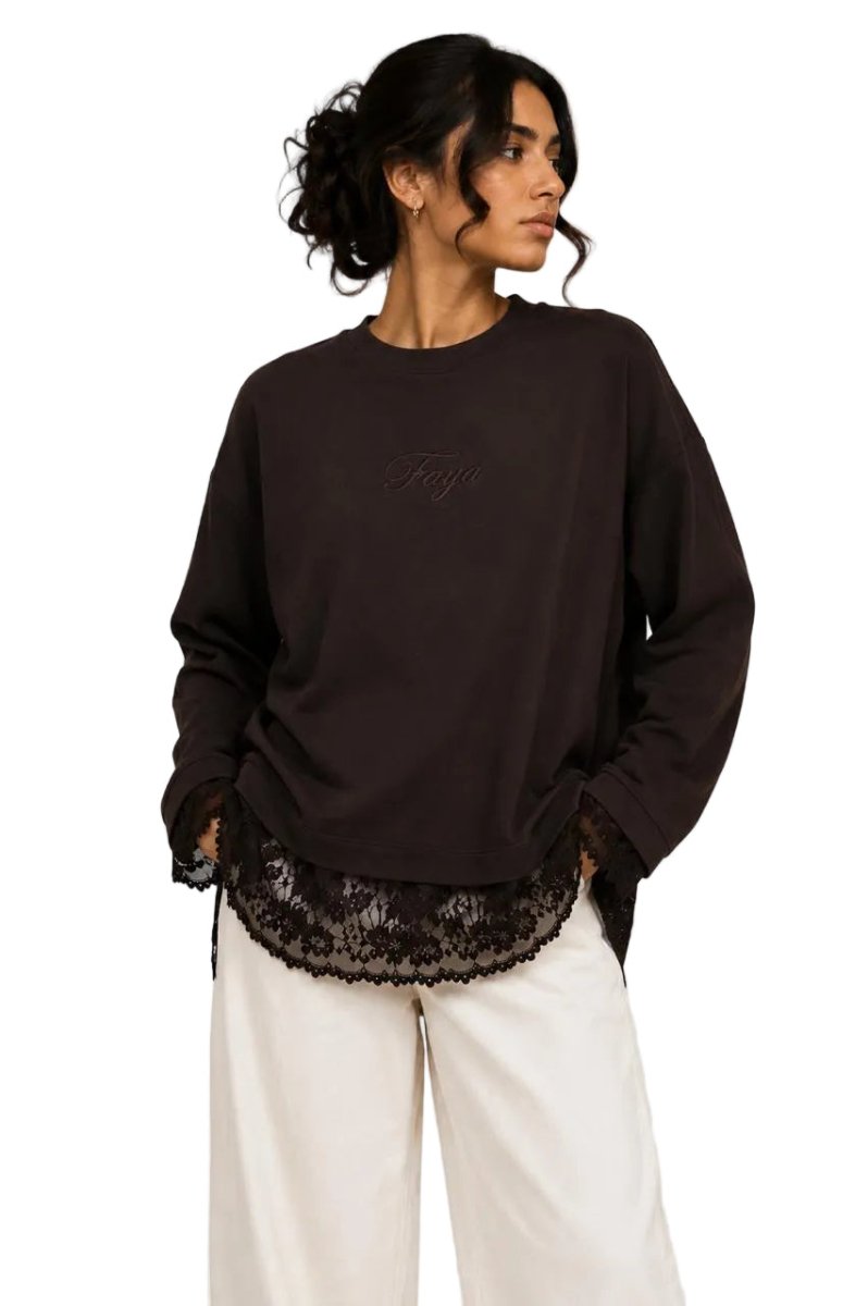 Brown Lace Tee -Faya
